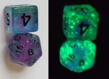 Sirius Dice Glow-in-the-Dark Peacock Glowworm Set of 7 with Bonus White D20