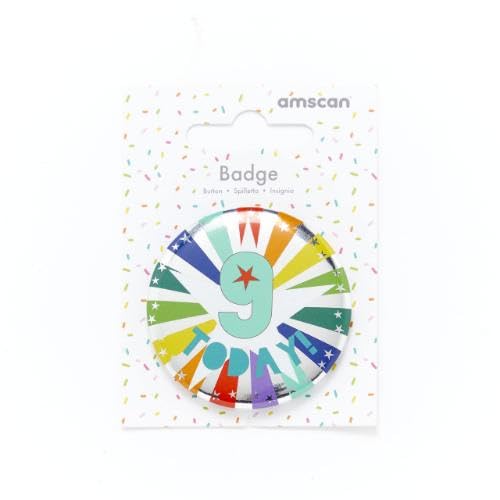 Amscan 9 TODAY! Multicoloured Star Print Kids Birthday Badge - 6cm 4
