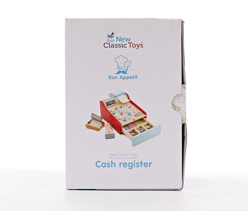 New Classic Toys Bon Appetit Wooden Cash Register Set Pretend Play Toy for Kids 3 Years and Up 18