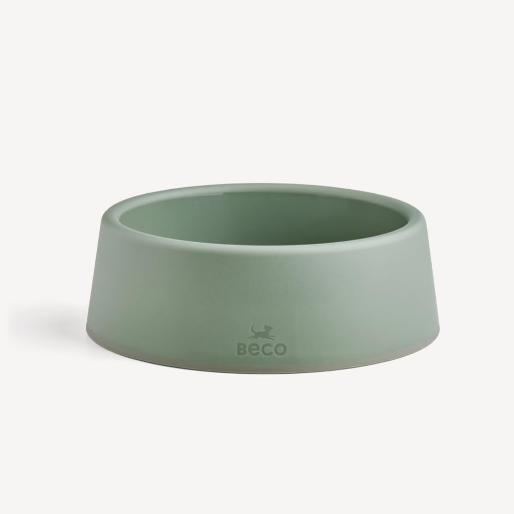 Beco Steady Dog Bowl - Non-Slip, Recycled Plastic, Small Size (Olive Green)