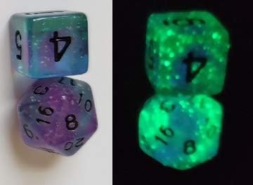 Sirius Dice Glow-in-the-Dark Peacock Glowworm Set of 7 with Bonus White D20