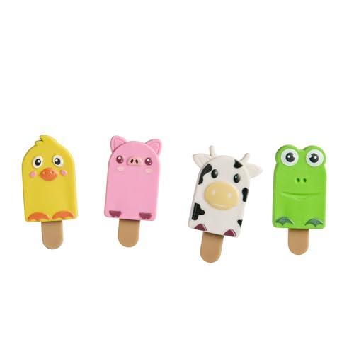 Tinc Animal Lolly Erasers Collection - Chick, Pig, Cow & Frog Pencil Erasers in Display Box 4