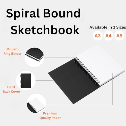 Hawksbill - A3 Black Sketchbook Hardcover Spiral 40 Sheets 150GSM Acid-Free Paper 3
