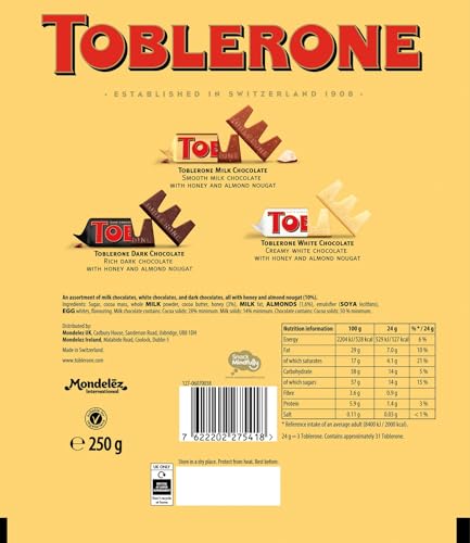 Toblerone Tiny's Milk, White & Dark Chocolates with Honey & Almond Nougat - 250g 7