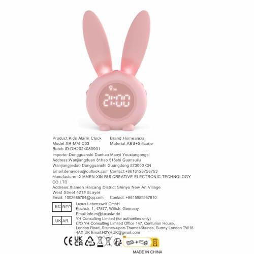 Homealexa Kids Digital Alarm Clock - Rabbit LED Wake-Up Light with Snooze & Night Light 8