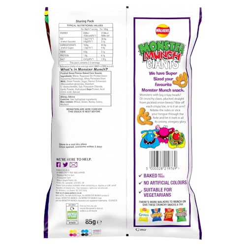 Walkers Monster Munch Giants Pickled Onion Sharing Snacks Crisps 85g 3