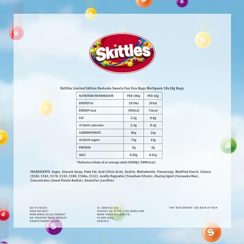 Skittles Darkside Fruchtige Kaubonbons Partypackung – 18 einzeln verpackte Packungen, 324 g 4