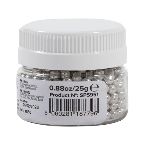 PME Silberne Zuckerperlen – essbare Kuchendekorationen (25 g, 4 mm) 8