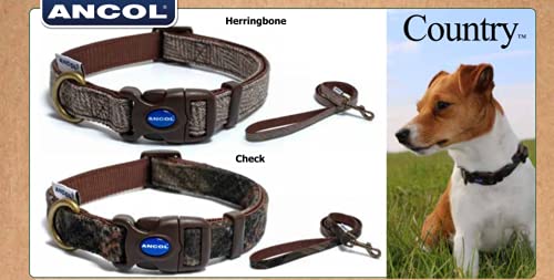 Ancol Country Check Adjustable Dog Collar - Brown Nylon | Fits Neck 30-50cm 6