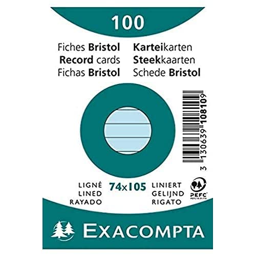 Exacompta Bristol Lined Record Cards - A7 Size, 205 gsm Card Stock | Pack of 100