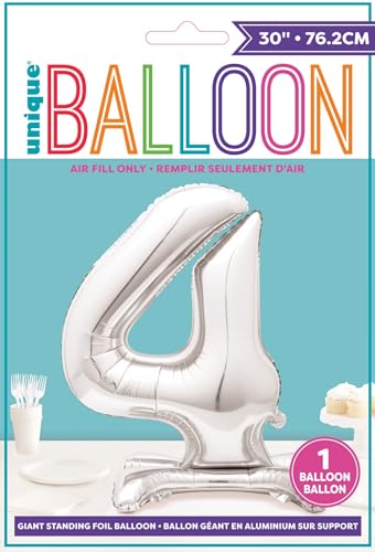 Majestätischer silberner Folienballon mit der Zahl 4 – elegante eigenständige Partydekoration für Meilensteinfeiern 3