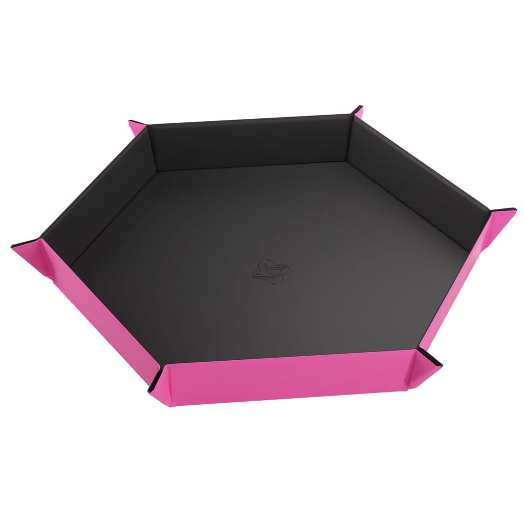 Gamegenic Magnetic Dice Tray - Hexagonal Reversible Dice Tray for Board Games, Black/Pink