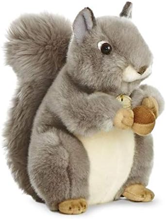 MiYoni Squirrel - Soft Plush Toy Holding Acorn, Grey