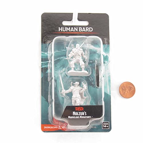 WizKids Nozurs Marvelous Miniatures - Human Bard Male Unpainted D&D Miniature | 2 Pieces