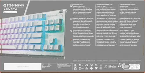 SteelSeries Apex 3 TKL Weiße RGB-Gaming-Tastatur – UK-Layout – 8-Zonen-RGB – Flüsterleise Schalter – Wasserfest 9