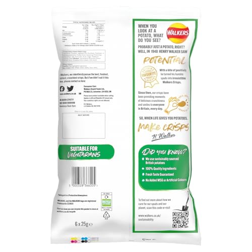 Walkers Crisps Eingelegte Zwiebeln, 6 x 25 g, Multipack 4