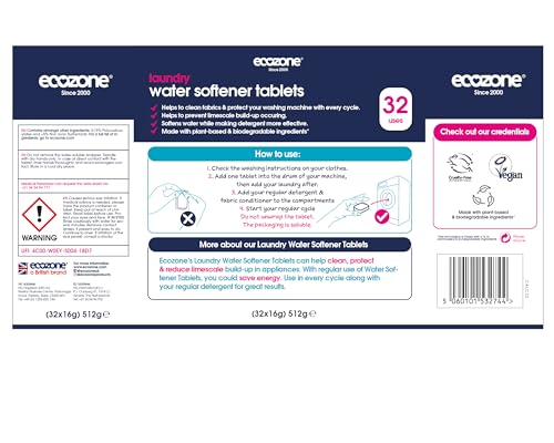 Ecozone Wäsche-Wasserenthärtertabletten – 32er-Packung Entkalker für Waschmaschinen 8