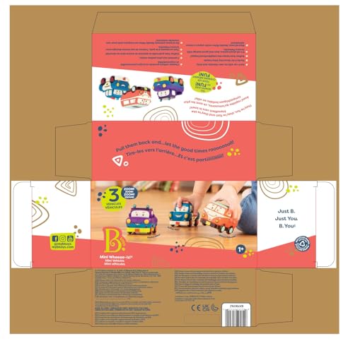 B. Toys Mini Pull-Back Vehicles Set - 3-Pack Friction Cars for Toddlers 12 Months+ 11