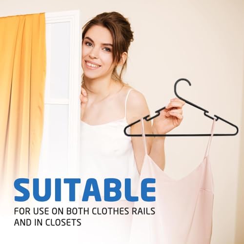 1ABOVE - 25pk Adult Black Plastic Coat Hangers with Trouser Bar & Clips 5