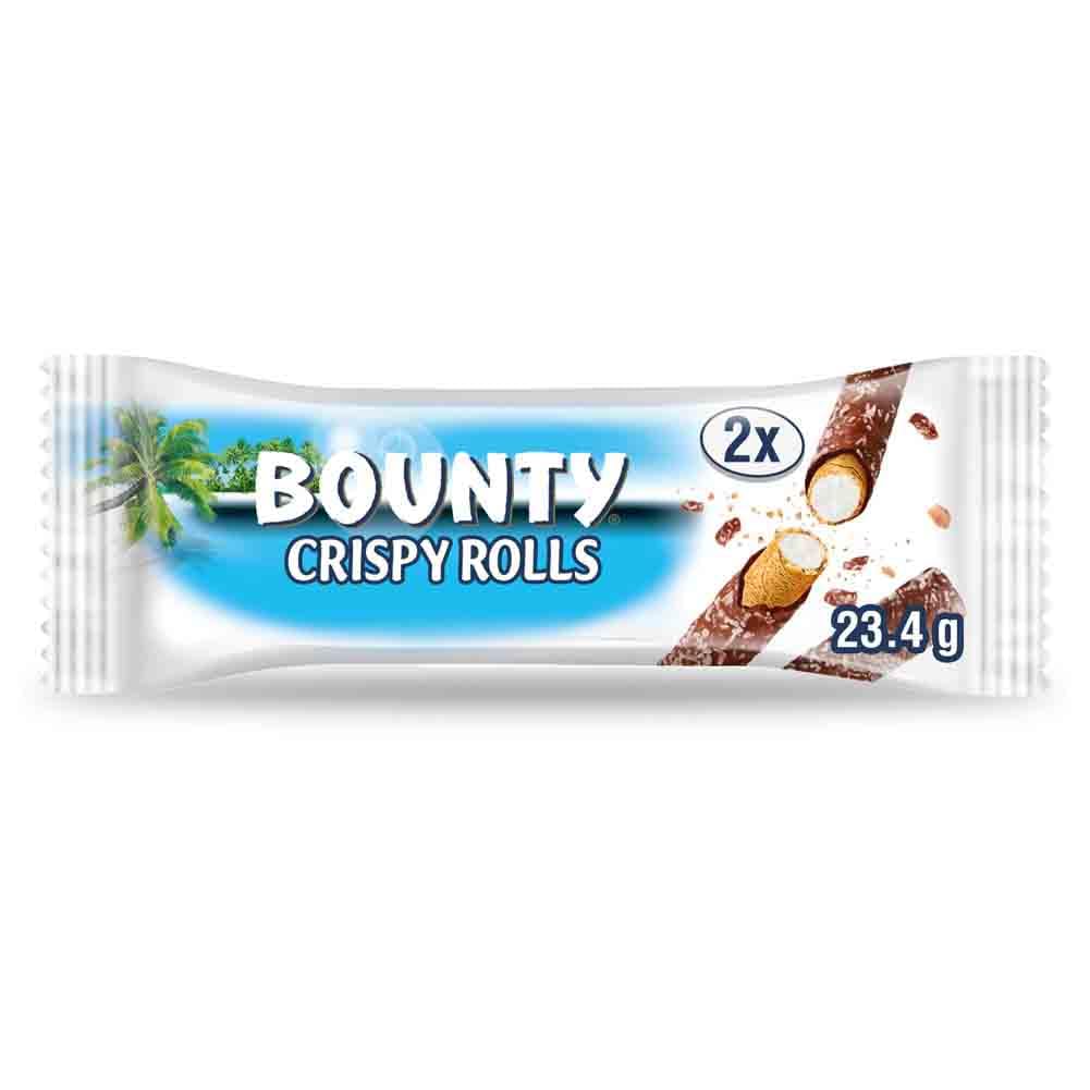 Bounty Crispy Rolls, Milk Chocolate, Coconut, Biscuit Snack Bar, 24-Pack