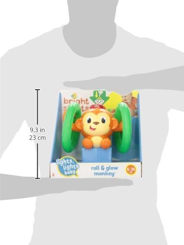 Bright Starts Roll and Glow Monkey - Light-Up Rolling Toy with Music for Babies 6M+