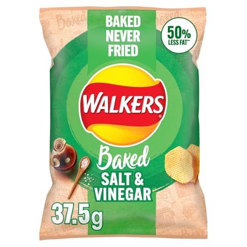 Walkers Baked Salt & Vinegar Crisps 32 x 37.5g - 50% Less Fat Snacks 6