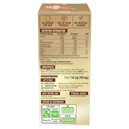 NESCAFÉ Cappuccino Unsweetened Instant Coffee 7 Sachets - 100% Responsibly Sourced