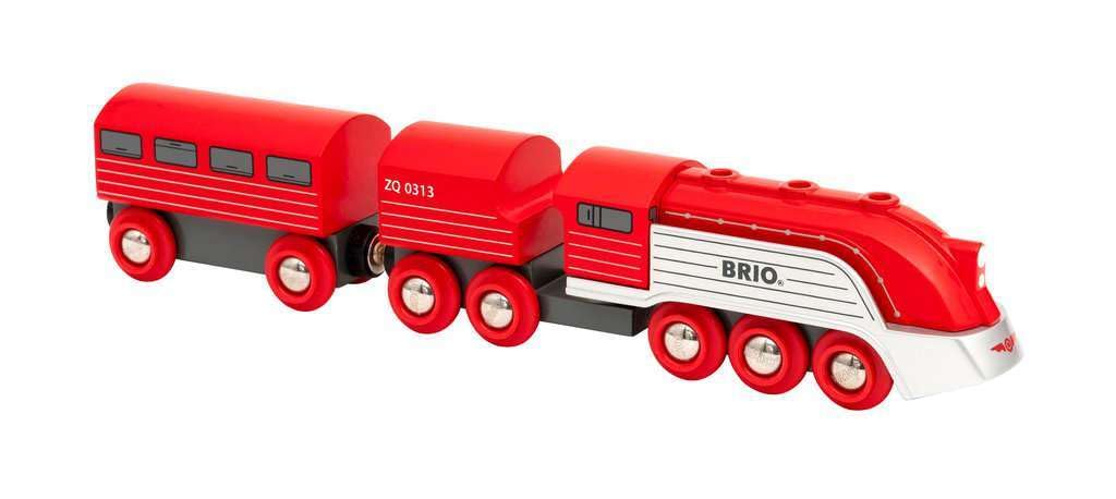 BRIO Streamline Train Set with Tender and Carriage | Retro-Futuristic Design | Ages 3+ | Wood