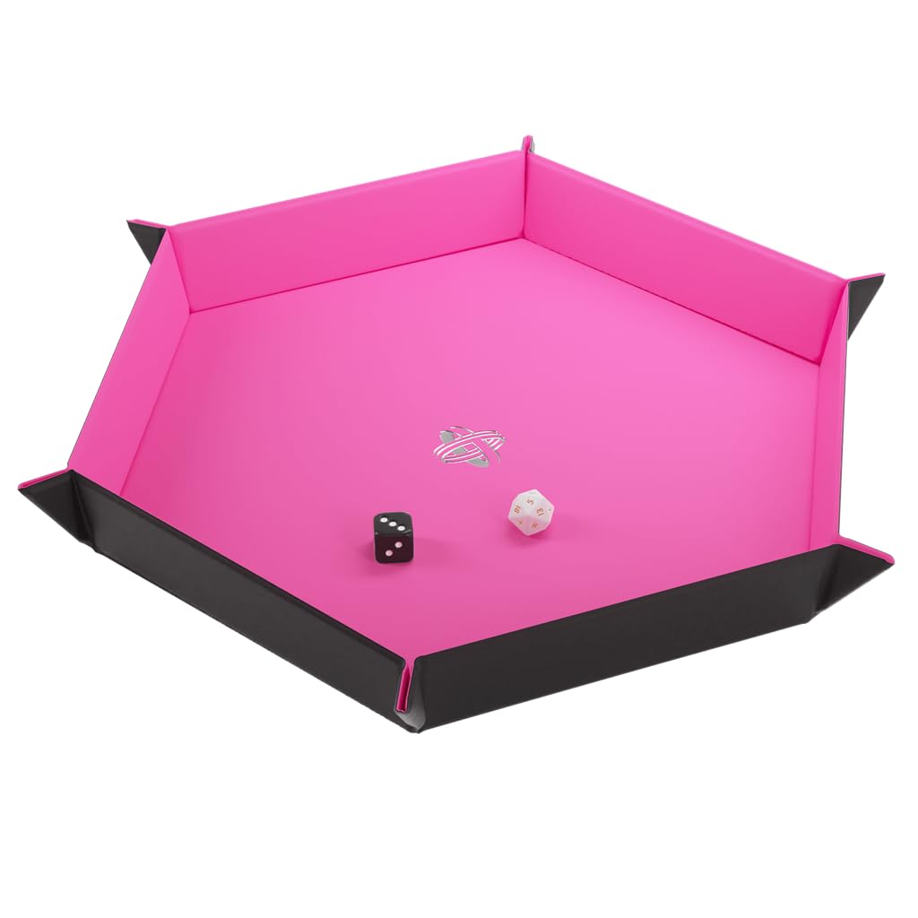 Gamegenic Magnetic Dice Tray - Hexagonal Reversible Dice Tray for Board Games, Black/Pink 4