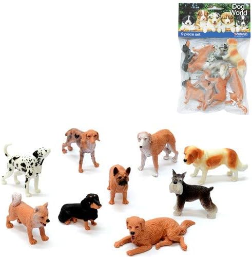 Peterkin Dog World 9-Piece Set - Realistic Plastic Dog Figures for Role Play, 3+