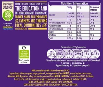 Cadbury Curly Wurly Squirlies aus Milchschokolade, mundgerechte, zähe Karamell-Leckereien, 100 g Beutel zum Teilen 6