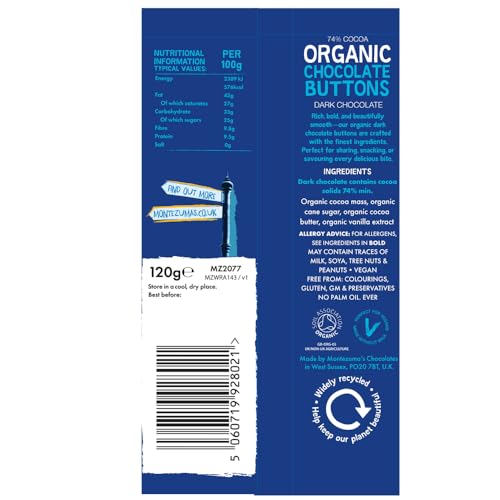 Montezuma Bio-Dunkelschokoladenknöpfe mit 74 % Kakaoanteil, glutenfrei, 120 g 3