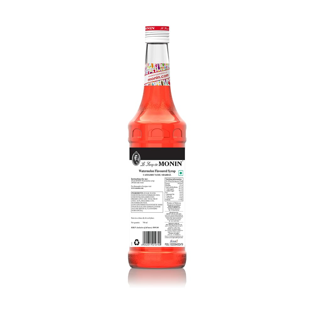 MONIN Watermelon Syrup 700ml - Vegan, Halal, Kosher - Natural Flavour, Allergen-Free Beverage Syrup