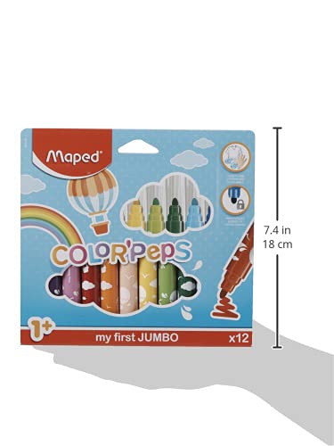 Maped Color'Peps My First Jumbo Colouring Pens - 12 Washable Felt Tips for Toddlers (1+ Years) 8