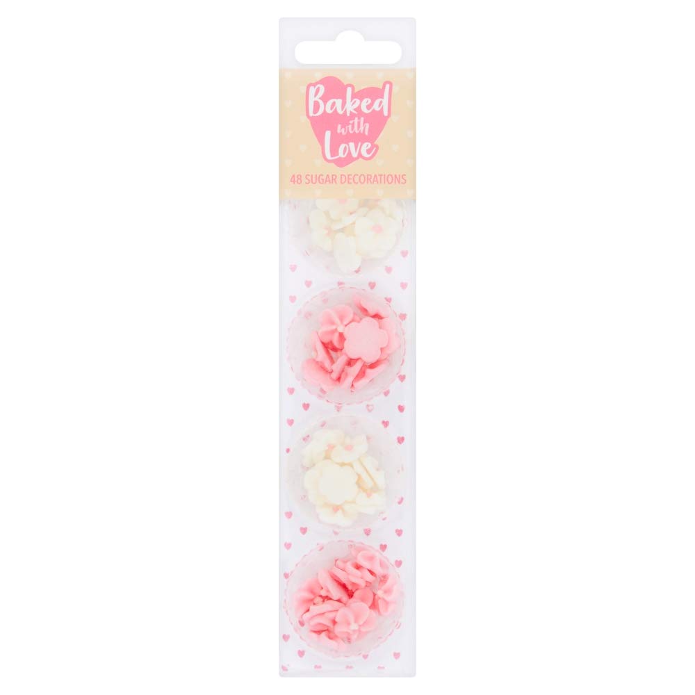 Baked with Love Mini Blossoms Edible Cupcake Toppers - Pack of 48 Pink & White Sugar Flowers