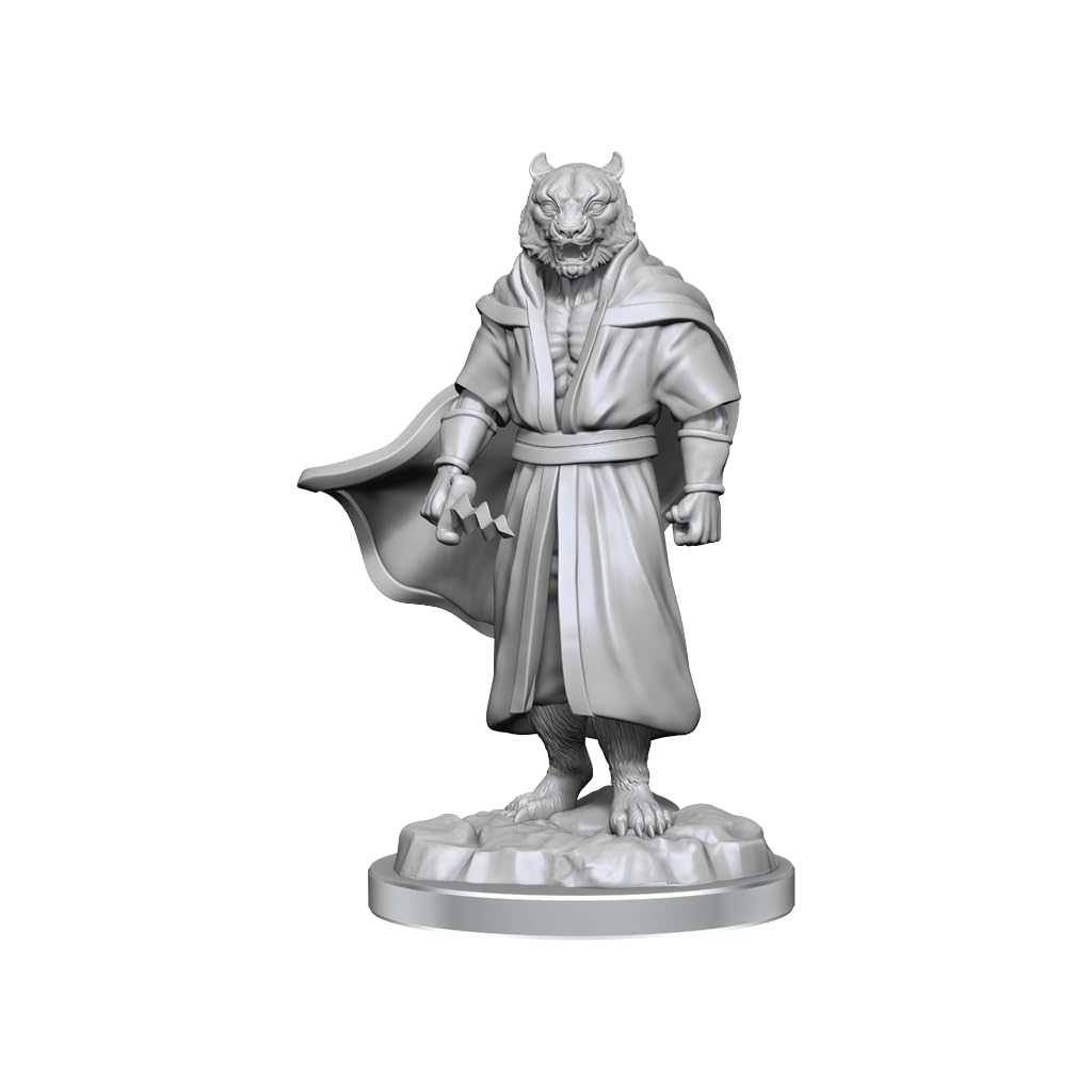 WizKids Critical Role Unpainted Miniatures - Male Human Sorcerer Merchant & Tiger Demon | 2 Units 2