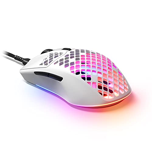 SteelSeries Aerox 3 Snow - Ultra-Lightweight Holey RGB Gaming Mouse, 8500 DPI TrueMove Core Sensor, IP54 Water Resistant, 59g 20