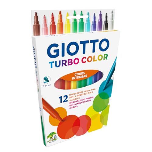 GIOTTO Turbocolor Felt Tip Pens - 12 Assorted Colours, Fine Tip 2.8mm 4