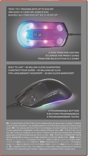 SteelSeries Rival 3 Gen 2 Gaming Mouse - 8500 DPI TrueMove Core Optical Sensor, 1.35ms Click Latency, 60M Clicks, RGB Lighting 21
