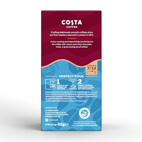 Costa Smooth Decaf Roast Aluminium Coffee Pods (Pack of 10, Total 100 Pods) - Compatible with NespressoⓇ Original & L’OR Barista Machines 9