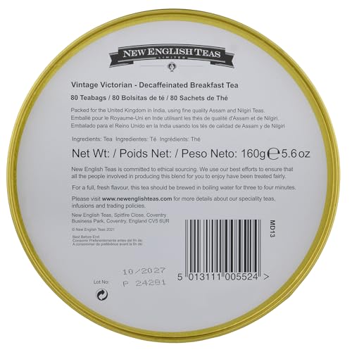 New English Teas Vintage Victorian Powder-Blue Tea Caddy with 80 Decaffeinated English Breakfast Teabags 12