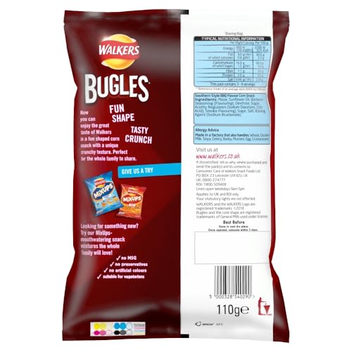 Walkers Bugles Southern Style BBQ Flavour Crisps, 110g Sharing Bag 9