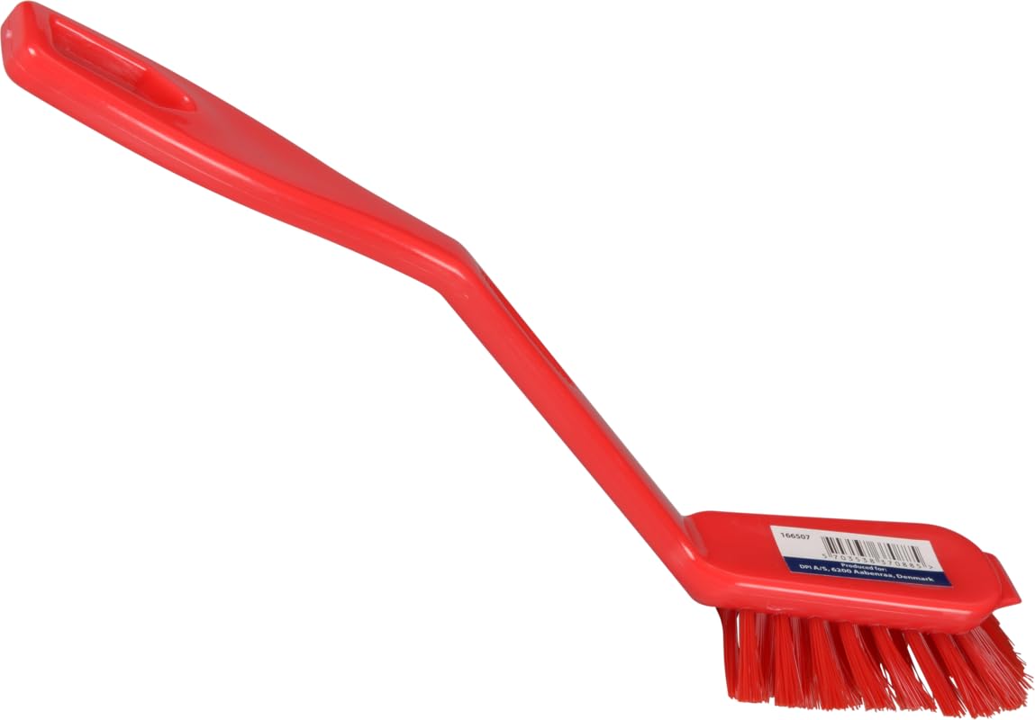 ABENA Red Dish Brush - Dishwashing Scrub Brush with Stiff Nylon Bristles