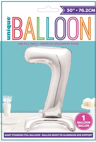 Majestätischer silberner Folienballon mit der Zahl 7 – 76 cm, eigenständige Partydekoration für Meilensteinfeiern 4