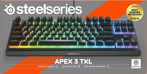 SteelSeries Apex 3 TKL RGB-Gaming-Tastatur – Kompaktes Design ohne Ziffernblock – Wasser- und staubdicht nach IP32 – Englisch QWERTY – Schwarz 9