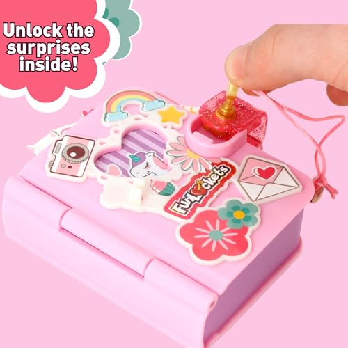 FUNLOCKETS Pink Lockable Mini Notebook with 15+ Surprises, Stickers & Pencil for Girls 7