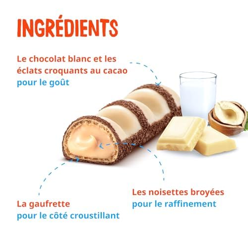 Kinder Bueno White Wafer Twin Bars, 60 Individually Wrapped Chocolate Bars, Milk Chocolate with Hazelnut Filling, Pack of 30 x 2 5