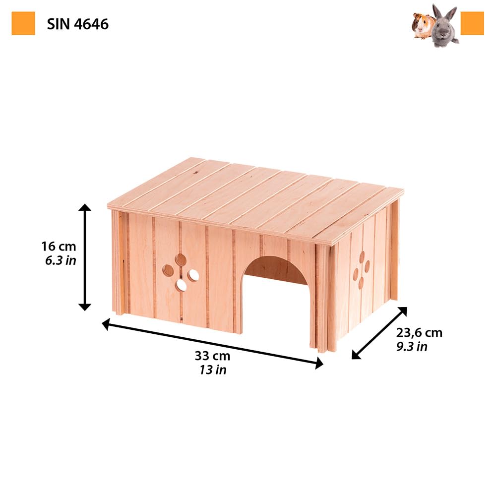 Ferplast Wood Home for Small Animals | FSC-Certified Wood | Tool-Free Assembly | 33 x 23.6 x 16 cm