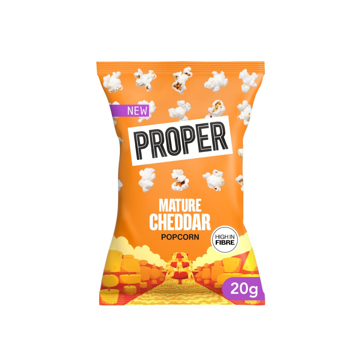 PROPER Mature Cheddar Popcorn - 24 Pack of 20g Bags | Wholegrain Snack