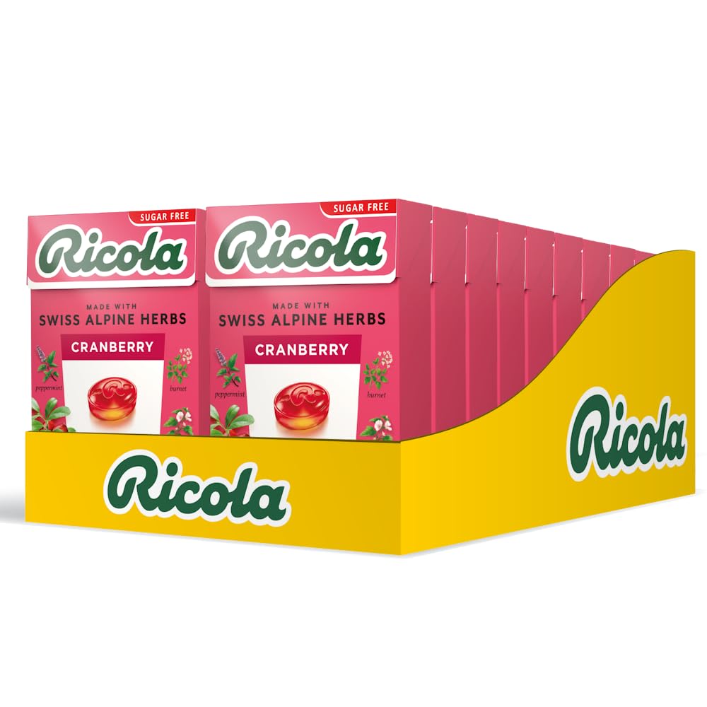Ricola Cranberry Sugar Free Swiss Herbal Sweets - 45g Box of 20 Drops